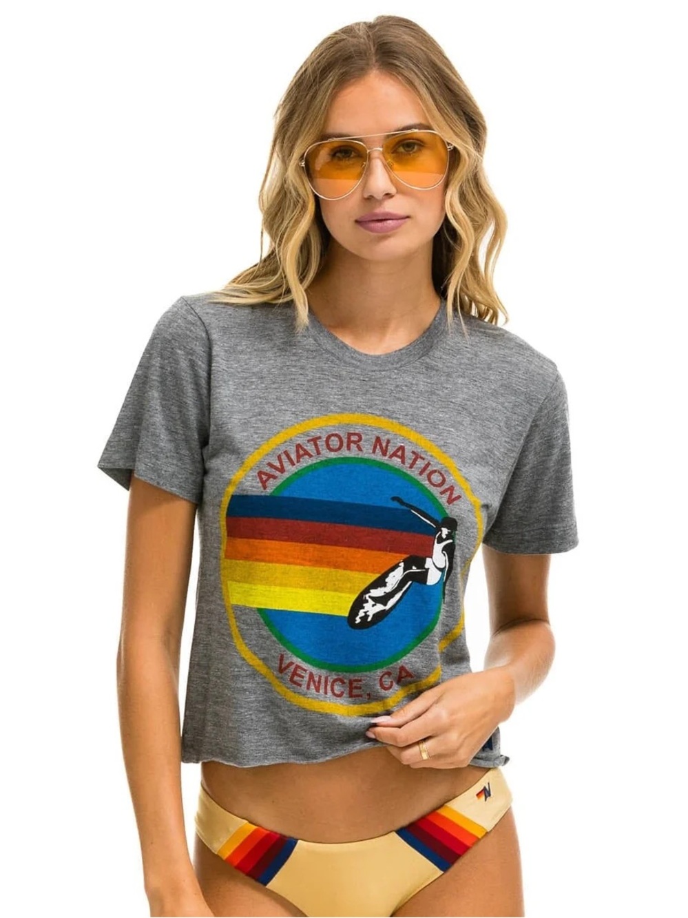 NWT Aviator Nation SIGNATURE BOYFRIEND TEE // HEATHER GREY